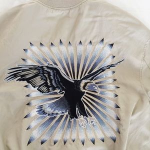 H&M Embroidered Bomber - Beige + Blue