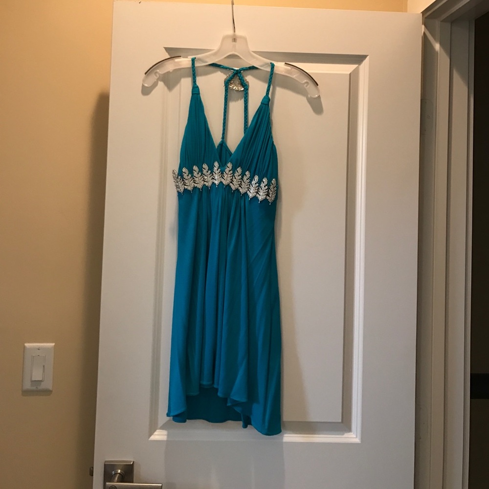 Sky turquoise cocktail dress.