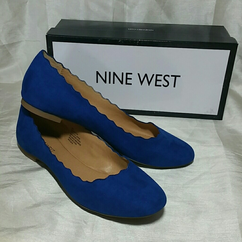 Nine West Flats Blue Suede Like 9 M Scalloped New