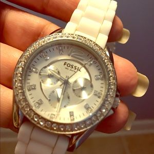 Fossil white silicon band watch.