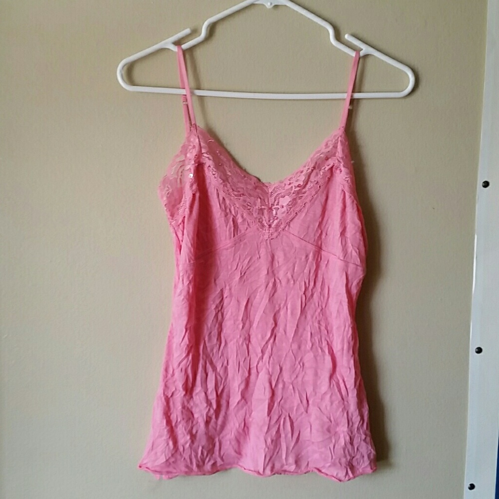 Pink Crinkle Tank with Sequins