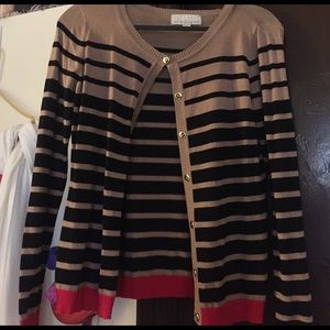 Black, red, and tan cardigan