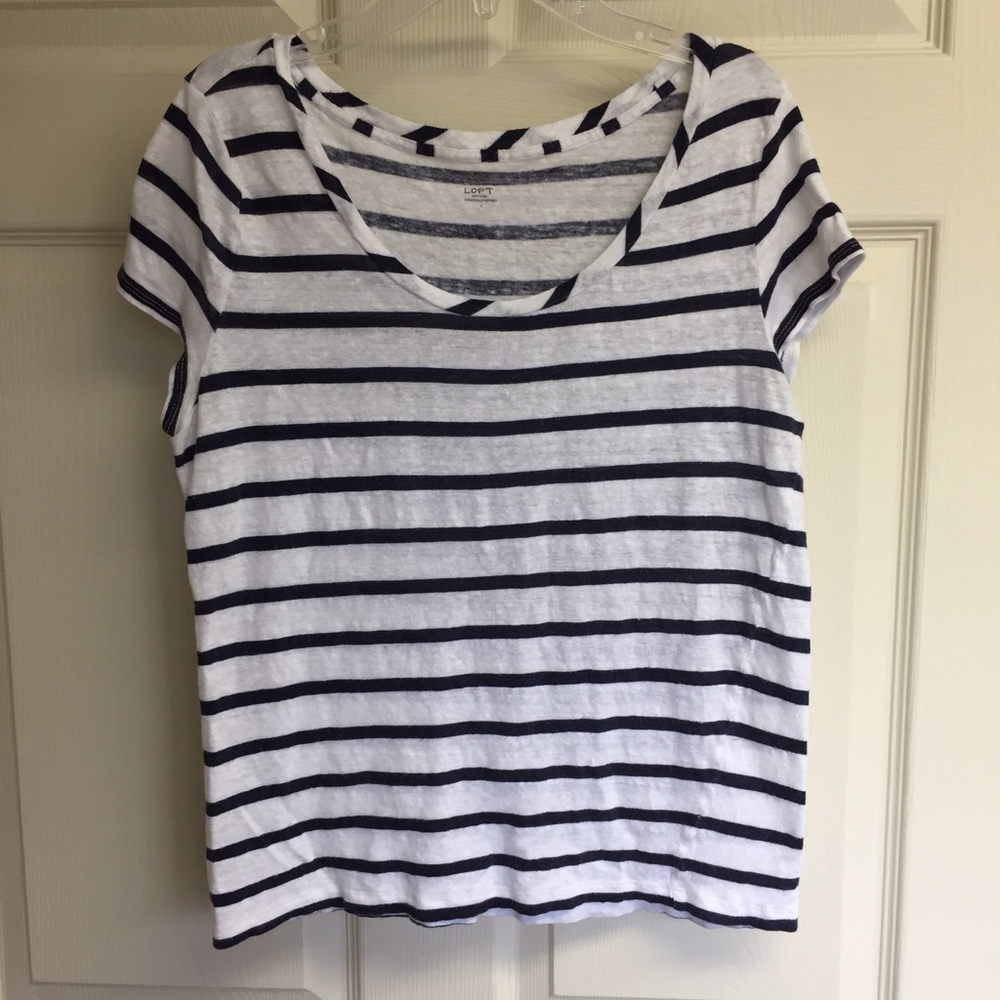 Ann Taylor Loft Size L Blue/White Stripe Tee