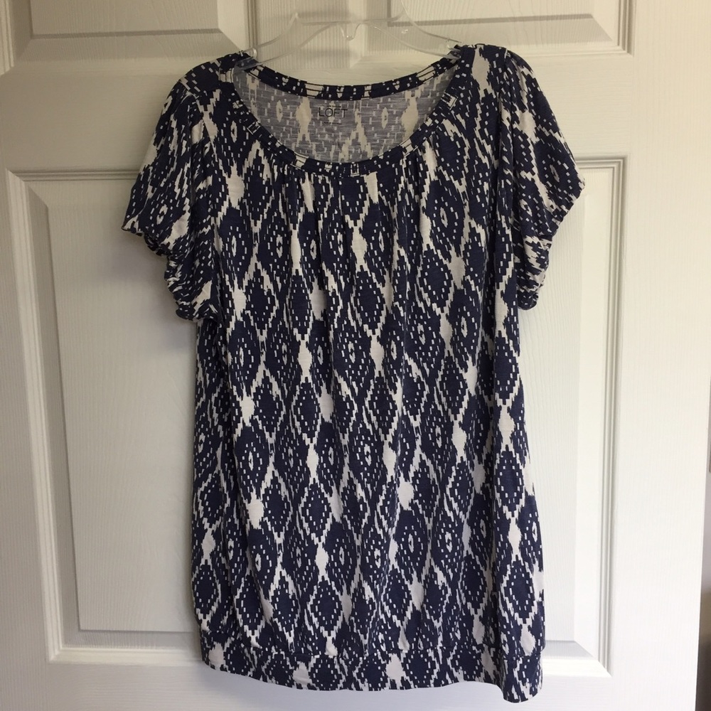 Ann Taylor Loft Size L Blue/Cream Top