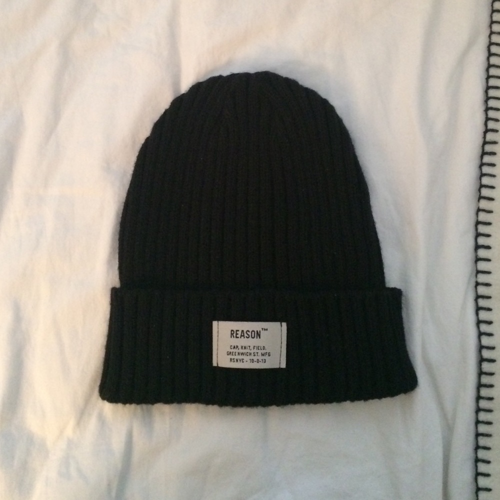 Reason brand black beanie hat