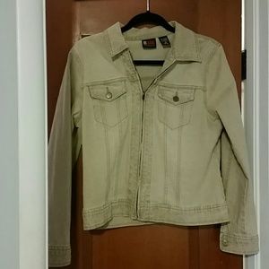 Tan almost sand color denim jacket. Super cute