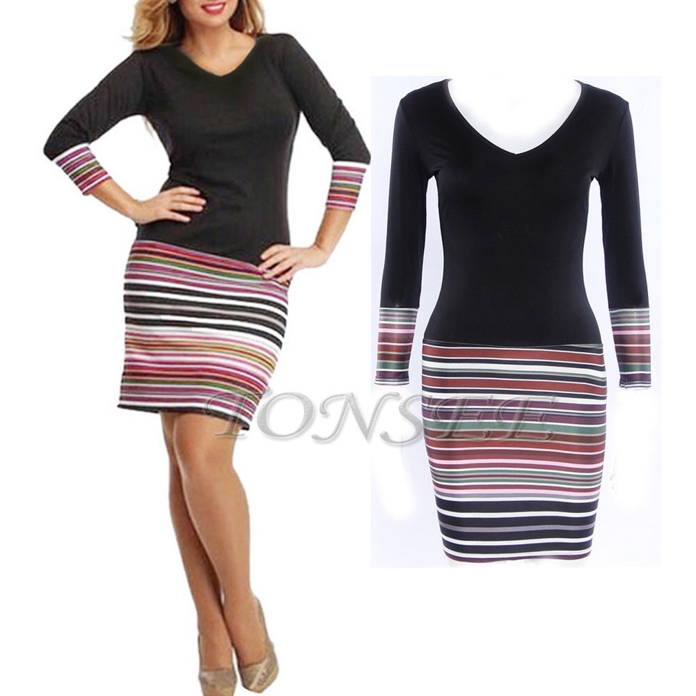 NEW Bodycon Midi Dress Black/Stripes