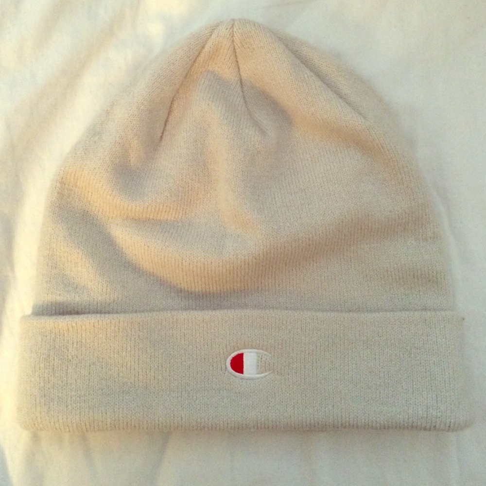 Champion cream colored beanie hat
