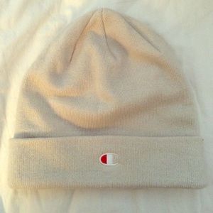 Champion cream colored beanie hat