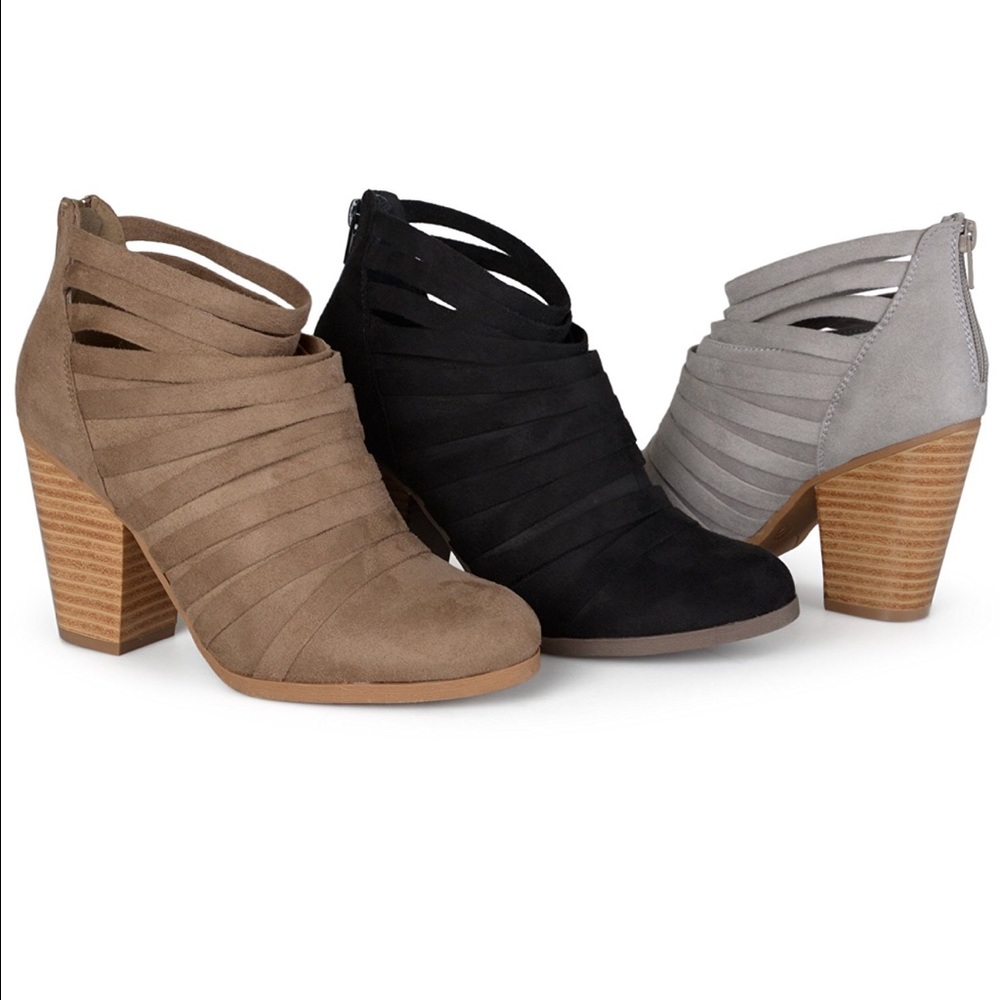 Strappy chunky heel ankle boots with back zipper