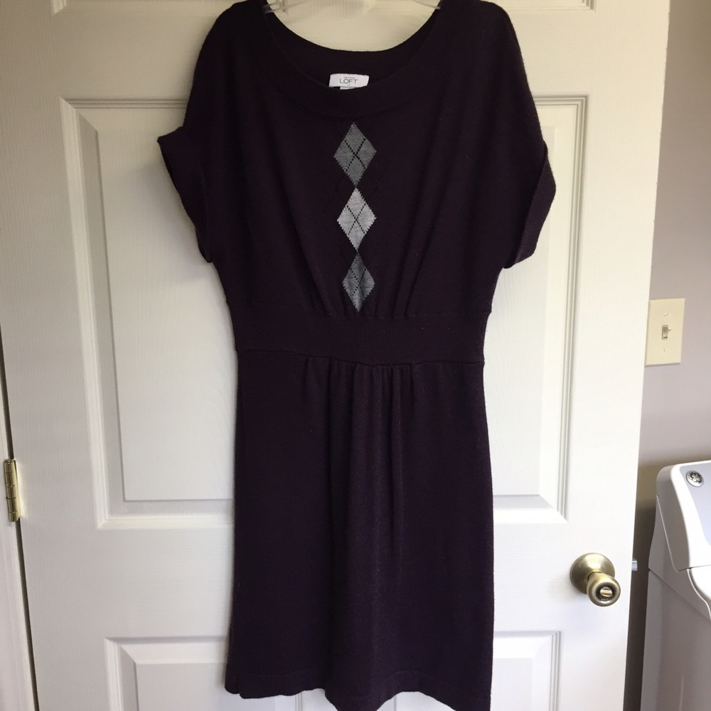 Ann Taylor Loft Size L Purple Argyle Sweater Dress