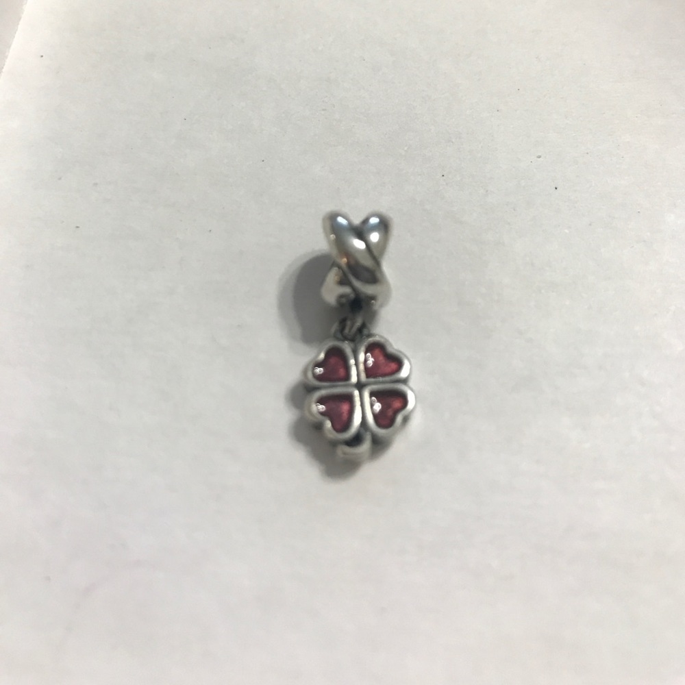 Pandora's Fuchsia 4-Leaf Red Clover Dangling Charm