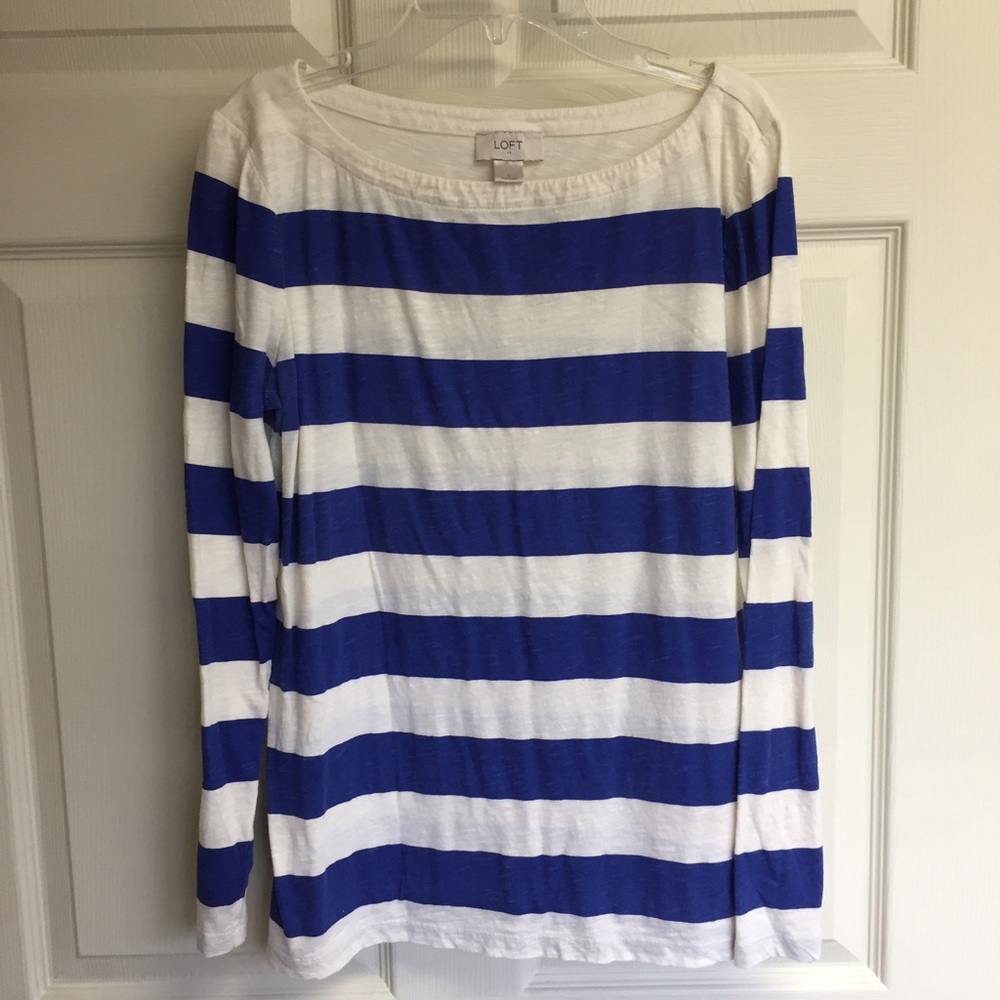 Ann Taylor Size L Blue/White Stripe Tee