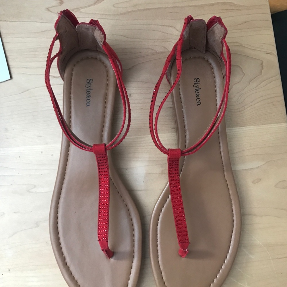 Style & Co. Red Sparkle Zip Heel sandals