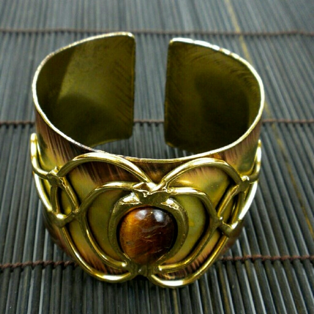 Handmade Brass Tiger Eye Cuff Bracelet
