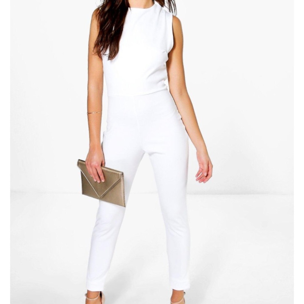 fitted white jumpsuit