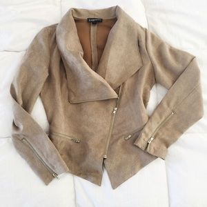 Faux Suede Asymmetrical Hem Blazer With Zippers