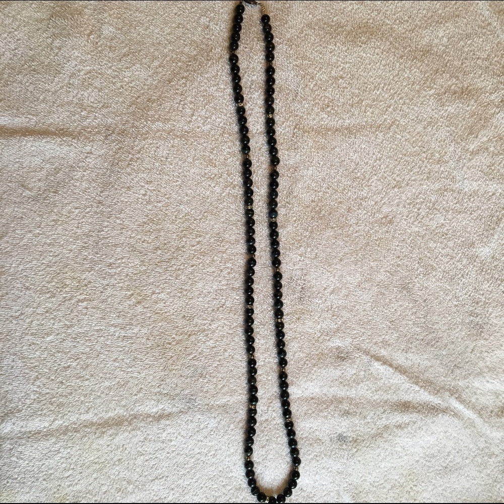 Black onyx tiger eye rhinestone necklace,