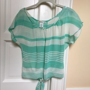 Teal and white shirt