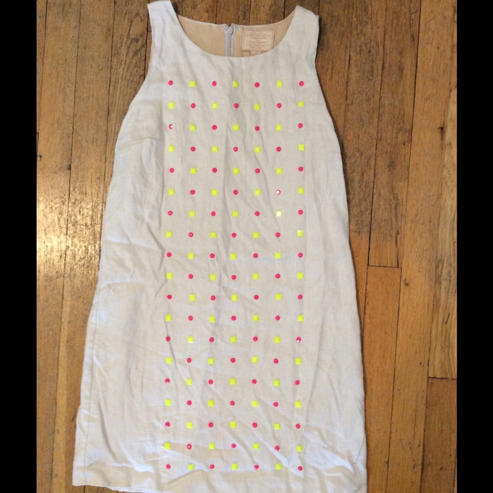 Linen yellow and pink studded dress