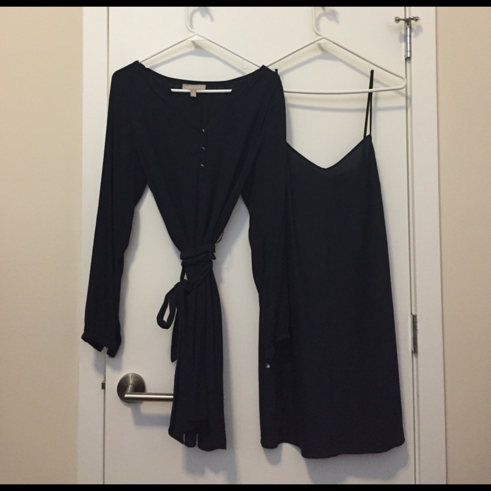 Navy Banana Republic shirt dress w/ belt and slip