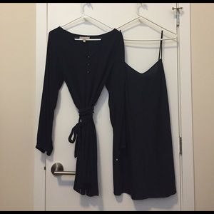 Navy Banana Republic shirt dress w/ belt and slip