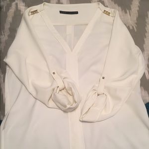 Zara white blouse with gold accents