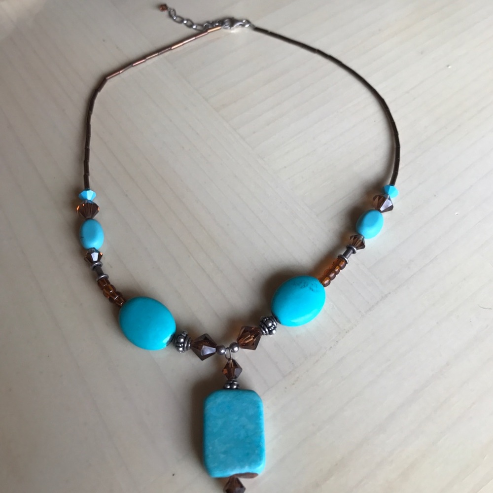 Real Turquoise Beaded Necklace and Earrings