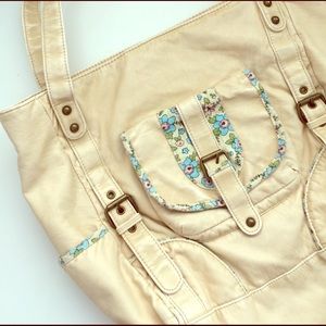 🌸 Yellow Handbag with Floral Fabric Detailing
