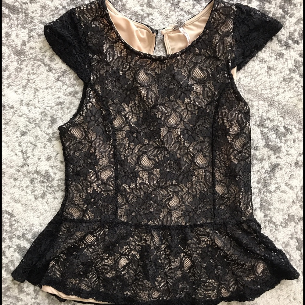 Black lace top with nude underlay, size S