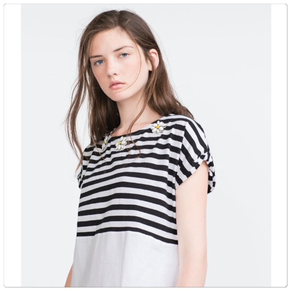 🆕 Zara daisy floral mix media floral stripe top - Picture 2 of 3