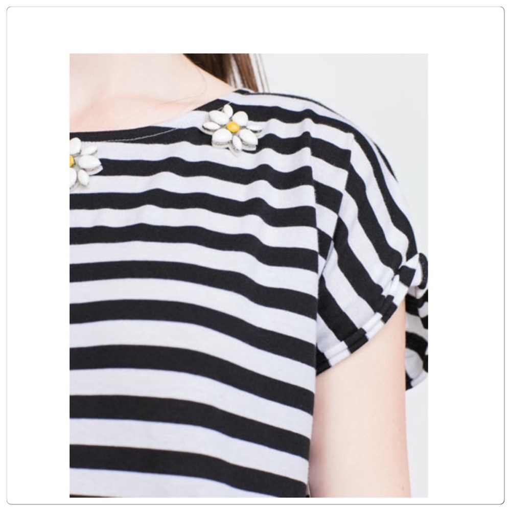 🆕 Zara daisy floral mix media floral stripe top - Picture 3 of 3