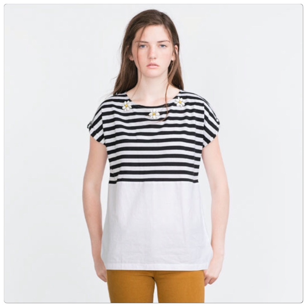 🆕 Zara daisy floral mix media floral stripe top