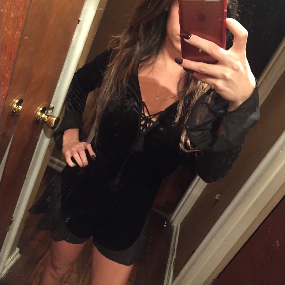 Black velvet romper