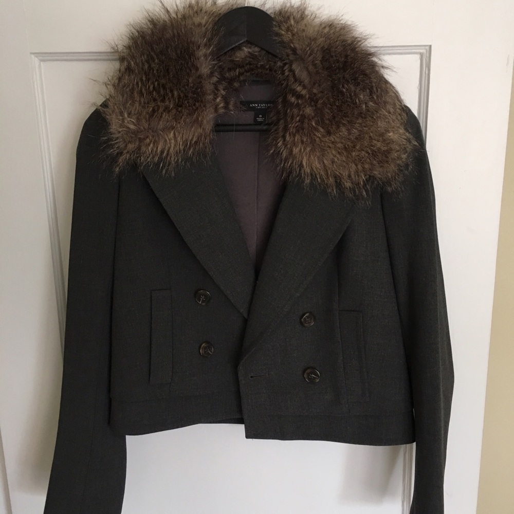 Ann Taylor Faux Fur Collar Blazer