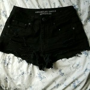 Black destroyed high waisted denim shorts