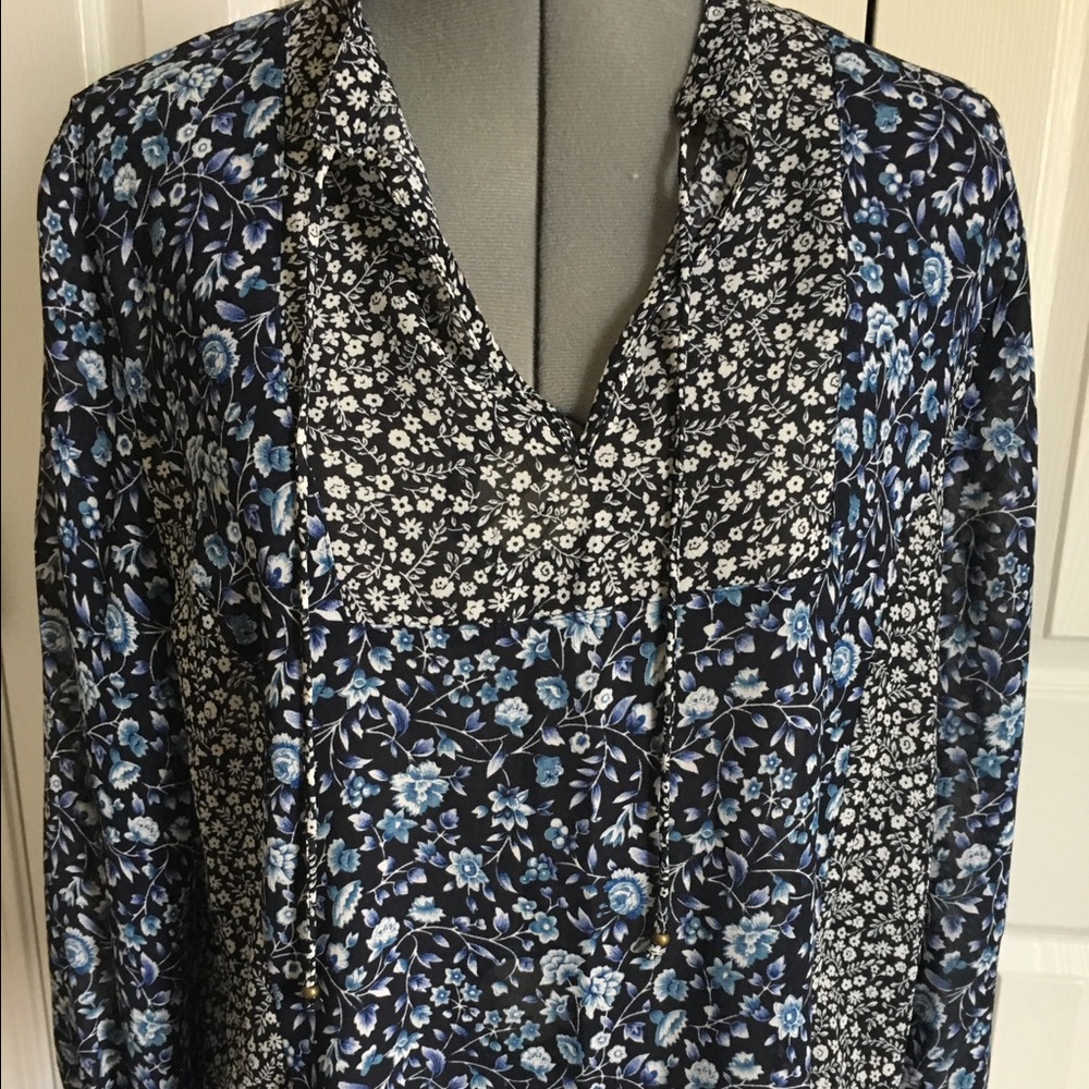 Chaps Denim bohemian floral printed blouse.