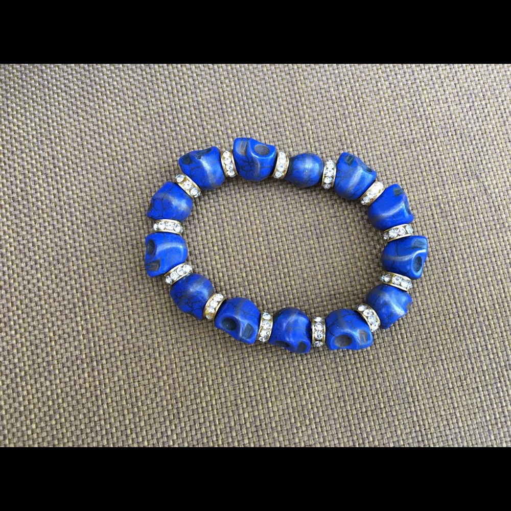 NWT blue & gold rhinestone skull bracelet