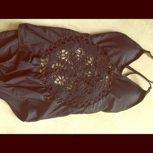 Women's crochet black one piece swim suit