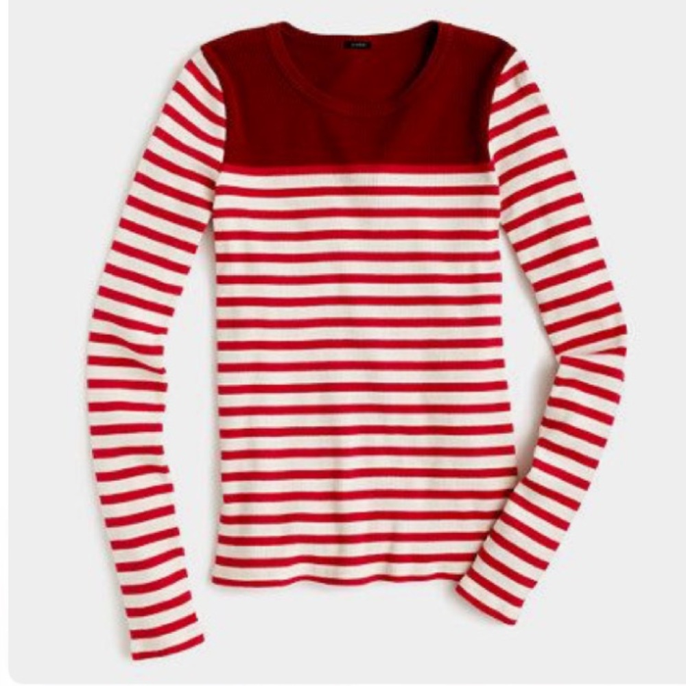 NWT J. Crew Placed-Stripe Ribbed T-Shirt in Red