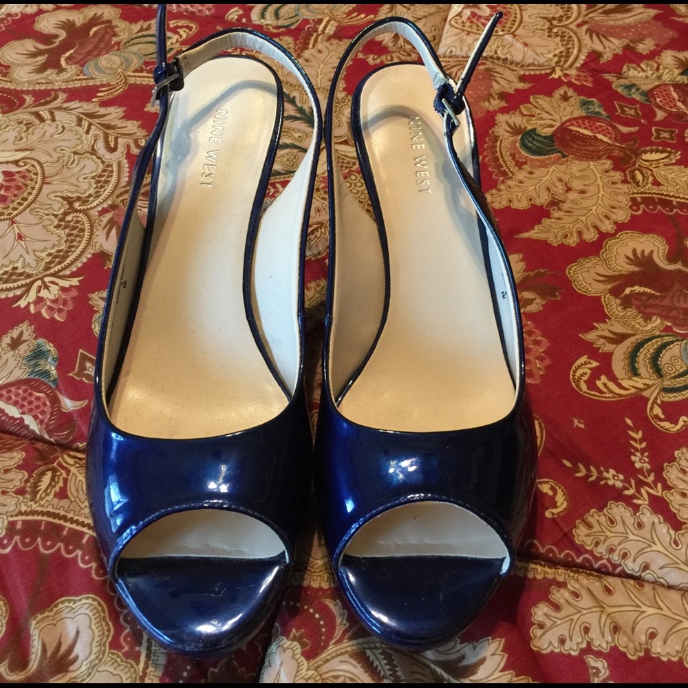 Beautiful blue platform, peep-toe heels.