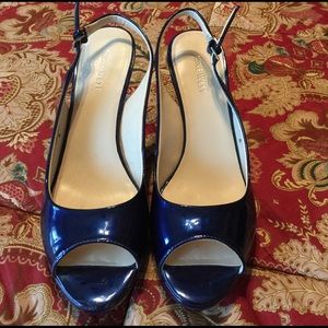 Beautiful blue platform, peep-toe heels.