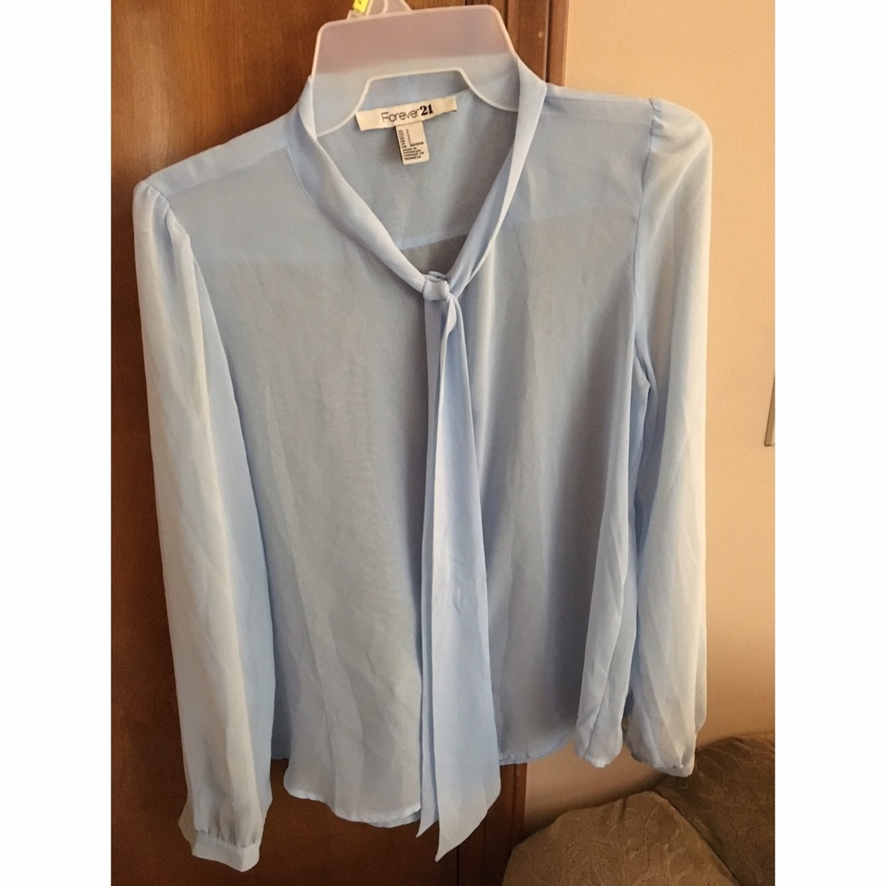 Baby Blue Tie Neck Blouse