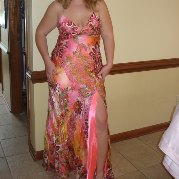 Floral Beaded Pink Cache dress Prom size 12 - Picture 1 of 4