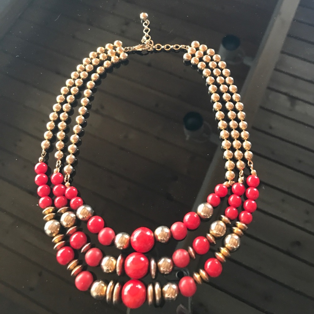 Vintage Gold and Red Beaded Necklace