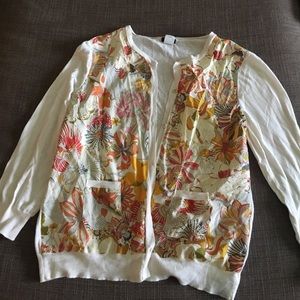 J Crew off white floral pattern button up sweater