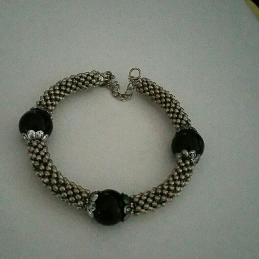 Black jade with silver bracelet