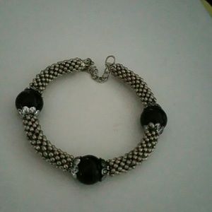 Black jade with silver bracelet