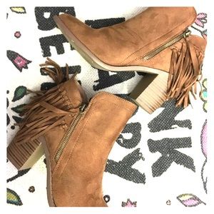 Tan Fringe Booties