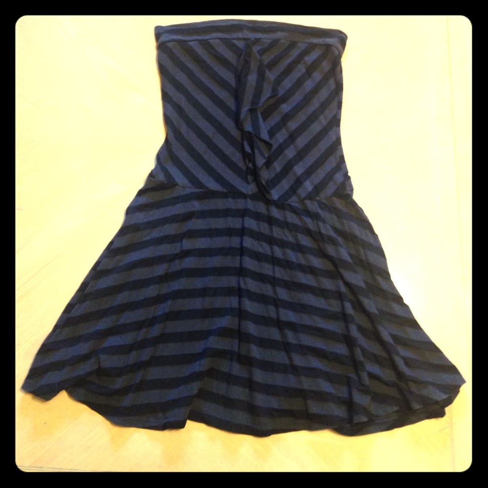 Black and Grey Striped Strapless Dress